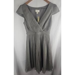 NWT J. Crew Womens Size 6 Mirabelle Cocktail Dress Chiffon Silk Gray Cap Sleeve